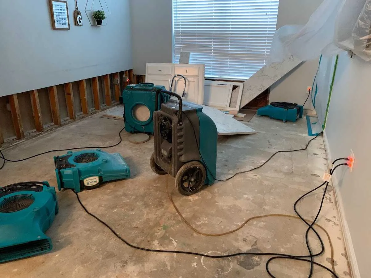 Dehumidifier in flood-cut room for Water Damage Restoration in Tucson Estates